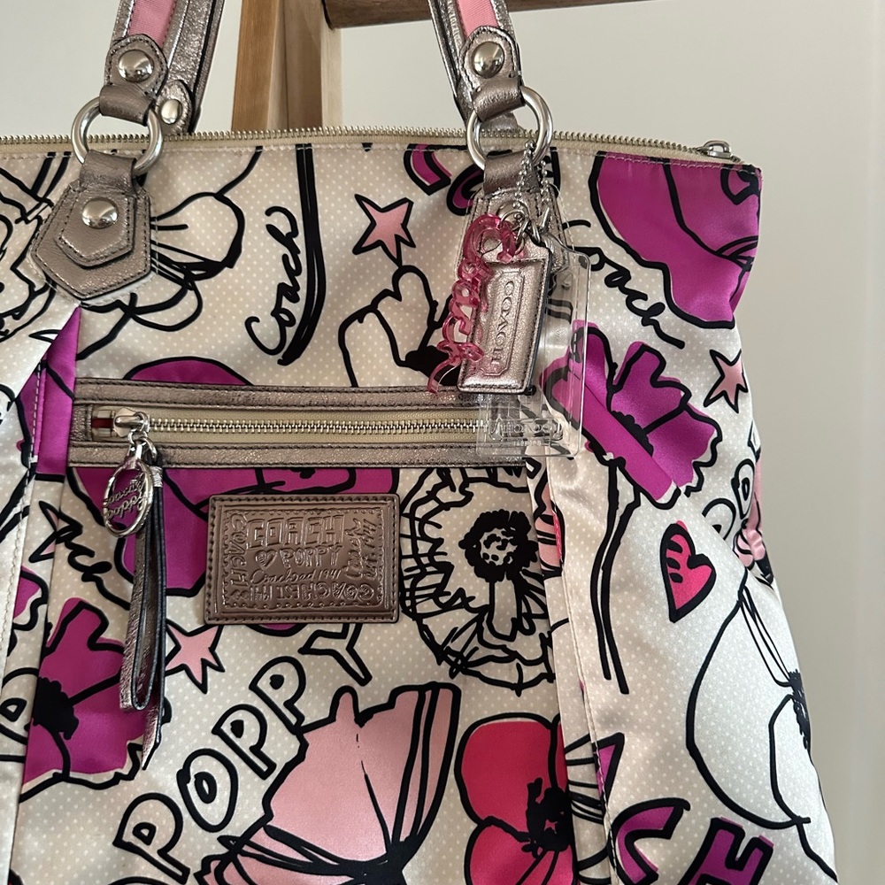 Coach Pink and Black Graphic Floral Tote